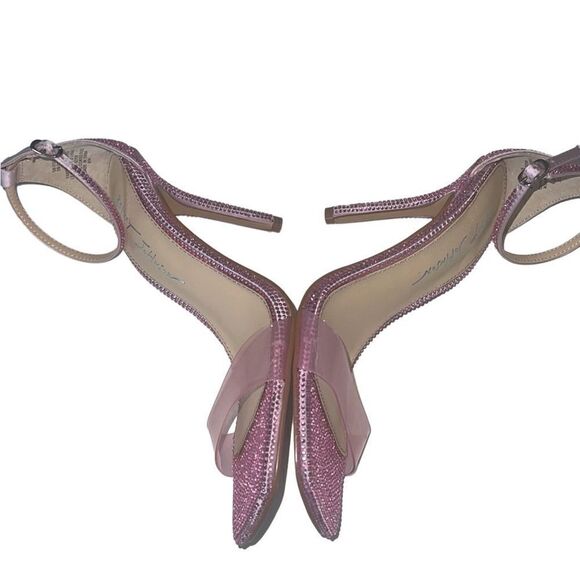 Betsey Johnson Pink Rhinestone Square Toe Ankle Strap Stiletto Heels Sz 7.5 - Picture 11 of 12